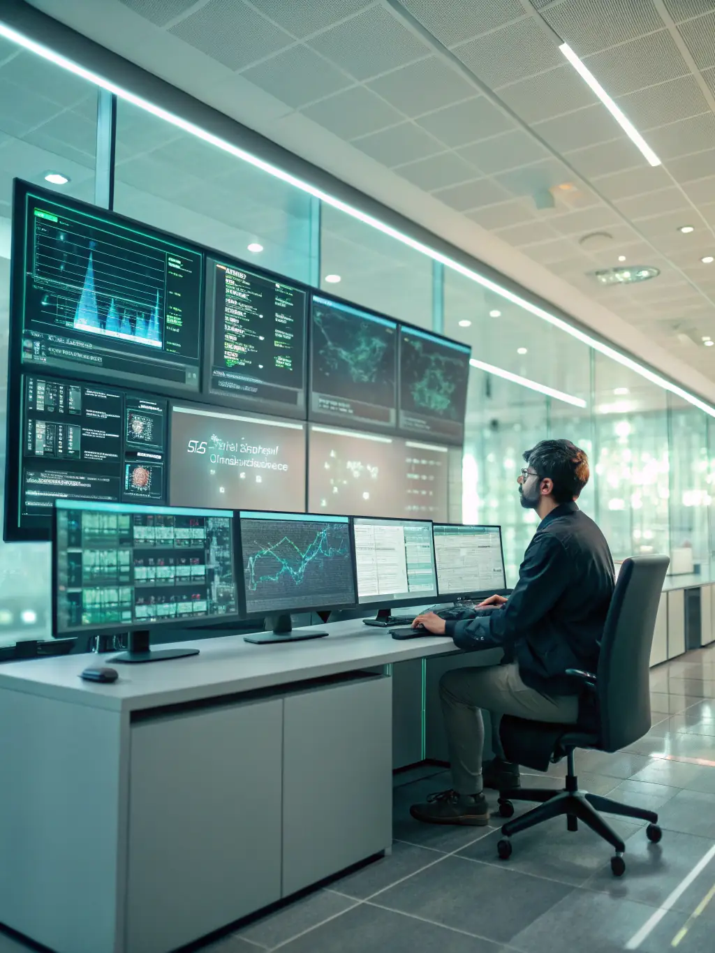 A cybersecurity expert analyzing network traffic for potential threats, protecting a small business from cyberattacks and data breaches.